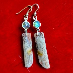 925 Sterling Silver Genuin Labradorite Agate Dangle Handmade Boho Drop Earrings